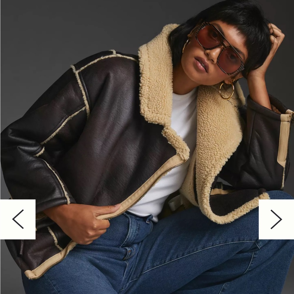 ANTHROPOLOGIE Pilcro Cropped Faux Leather Sherpa-Lined Jacket